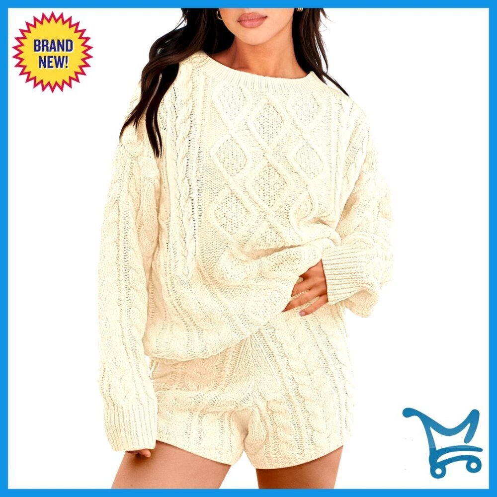 Cable Knit Oversized Sweater Shorts Set Cozy Loungewear Chic Winter Matching